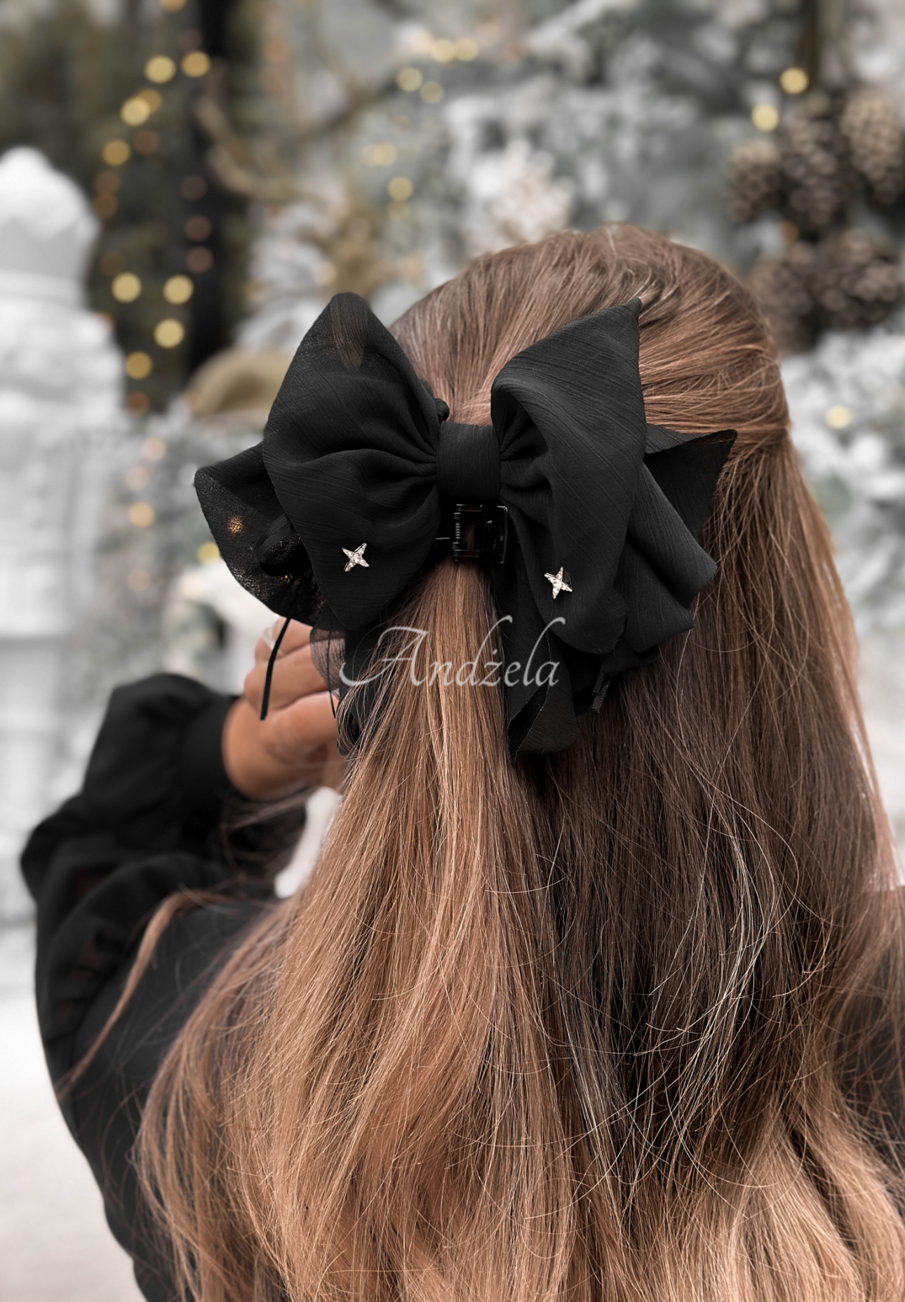 Spona klips do vlasů s mašlí Velveta černá