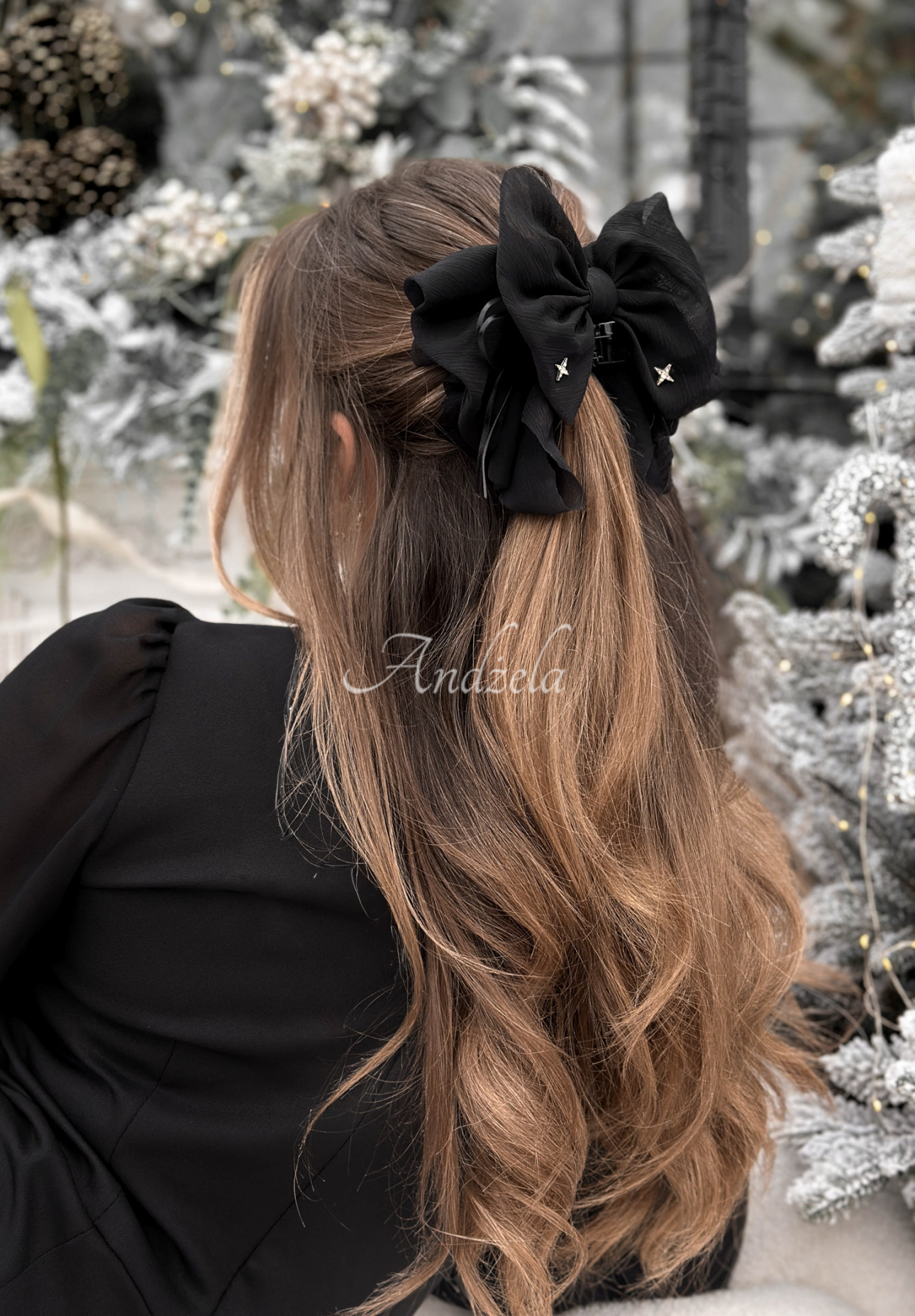 Spona klips do vlasů s mašlí Velveta černá