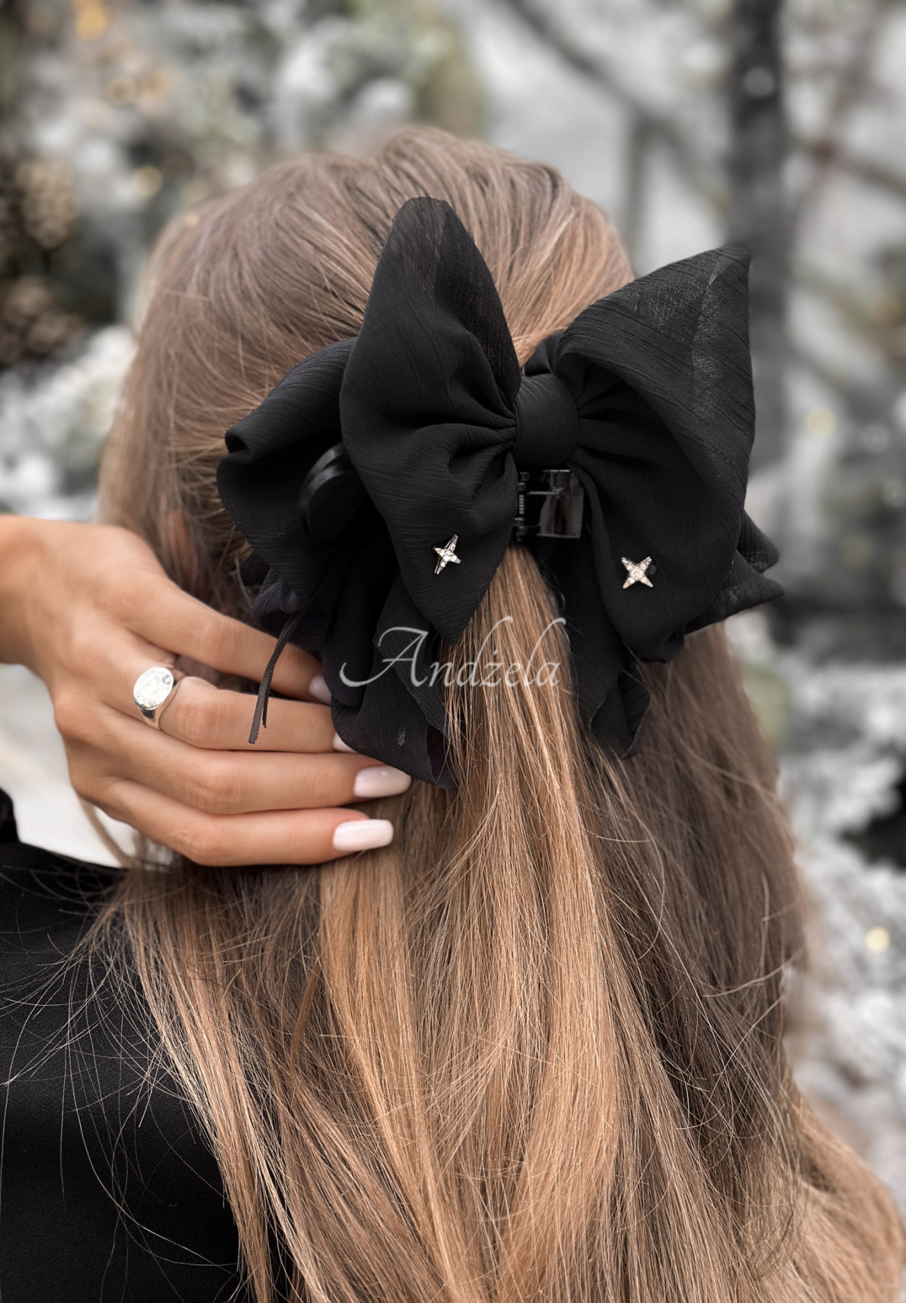 Spona klips do vlasů s mašlí Velveta černá