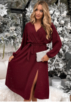 Błyszcząca Šaty midi z paskiem Glitter Rush vínová