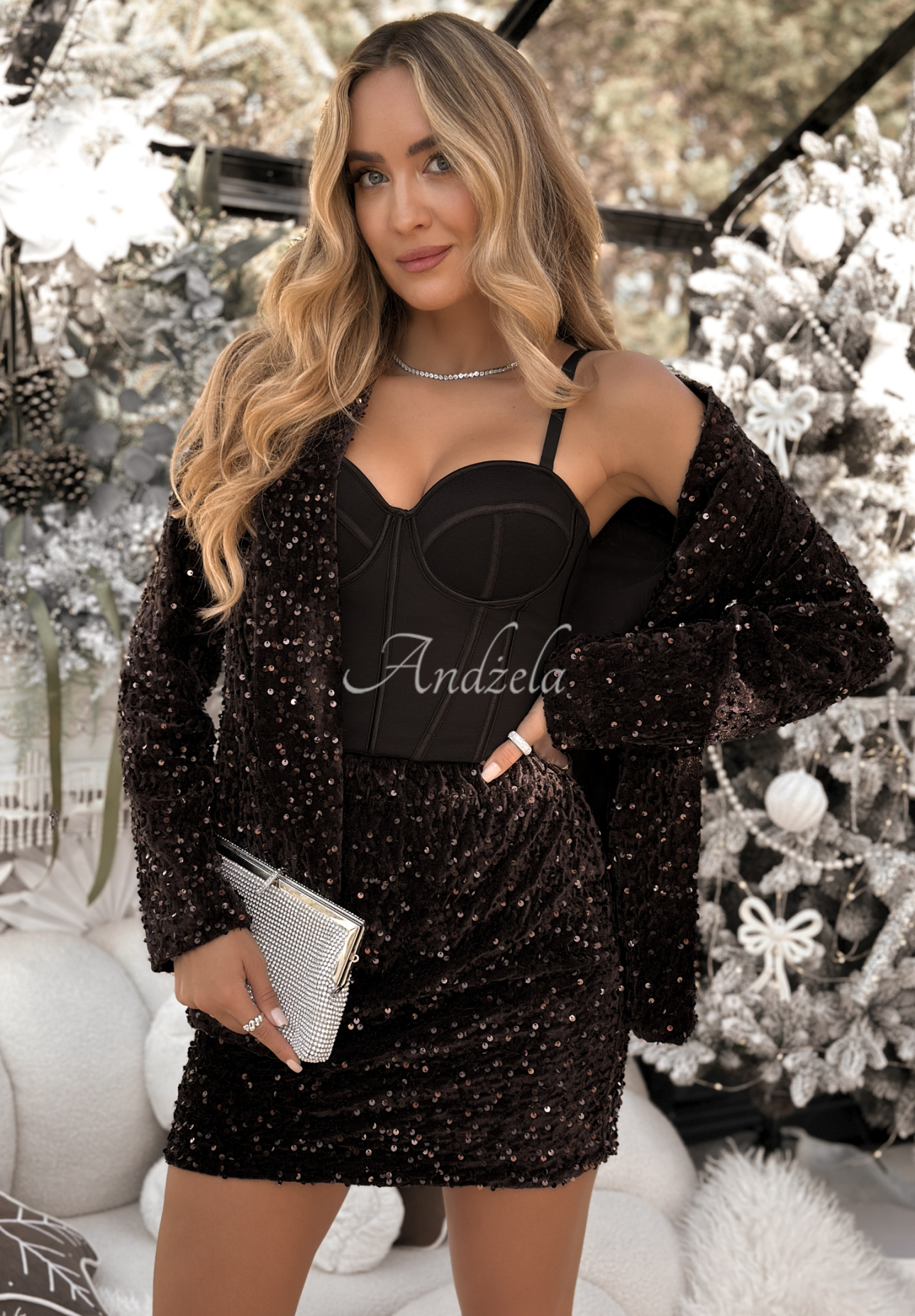 Flitrová minisukně Christmas Wrapping čokoládová