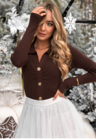 Prążkowana Halenka z kołnierzem Feeling Nice čokoládová