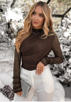 Siateczkowa Halenka z marszczeniem i dżetami Lights On Me čokoládová