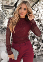 Siateczkowa Halenka z marszczeniem i dżetami Lights On Me vínová