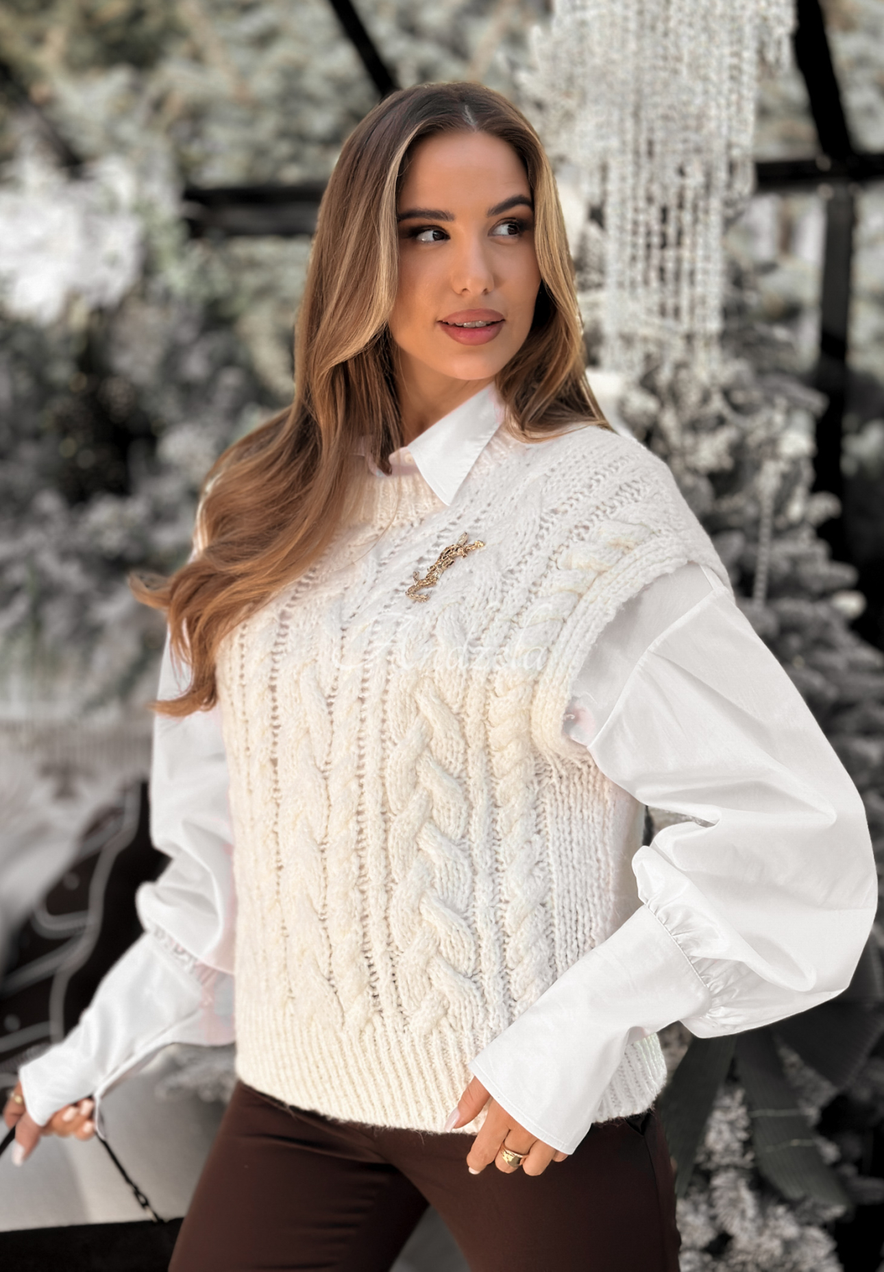 Svetrová vesta s alpakou a vlnou Willow Woods ecru