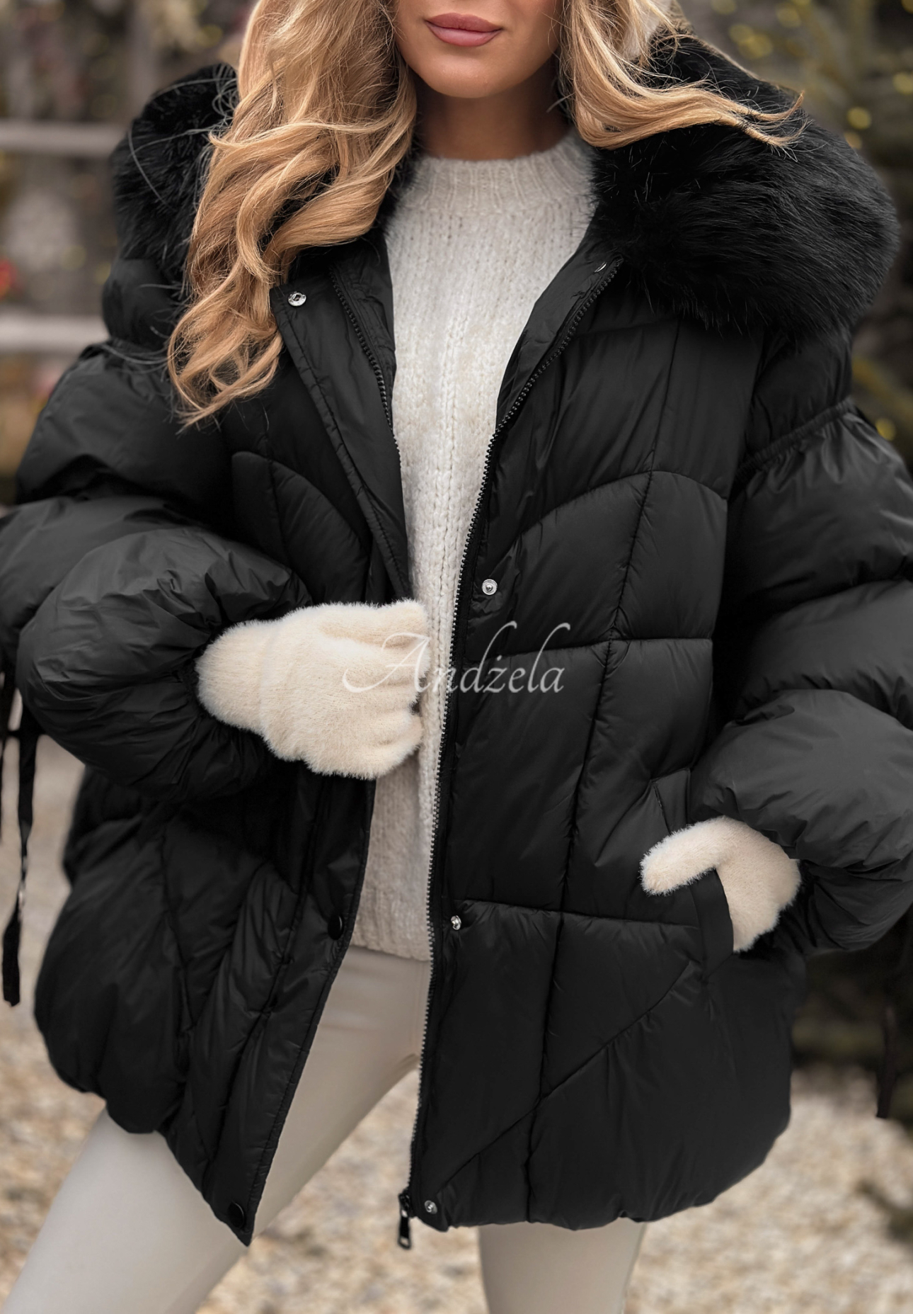 Prošívaná bunda s kožíškem Cold Without You černá