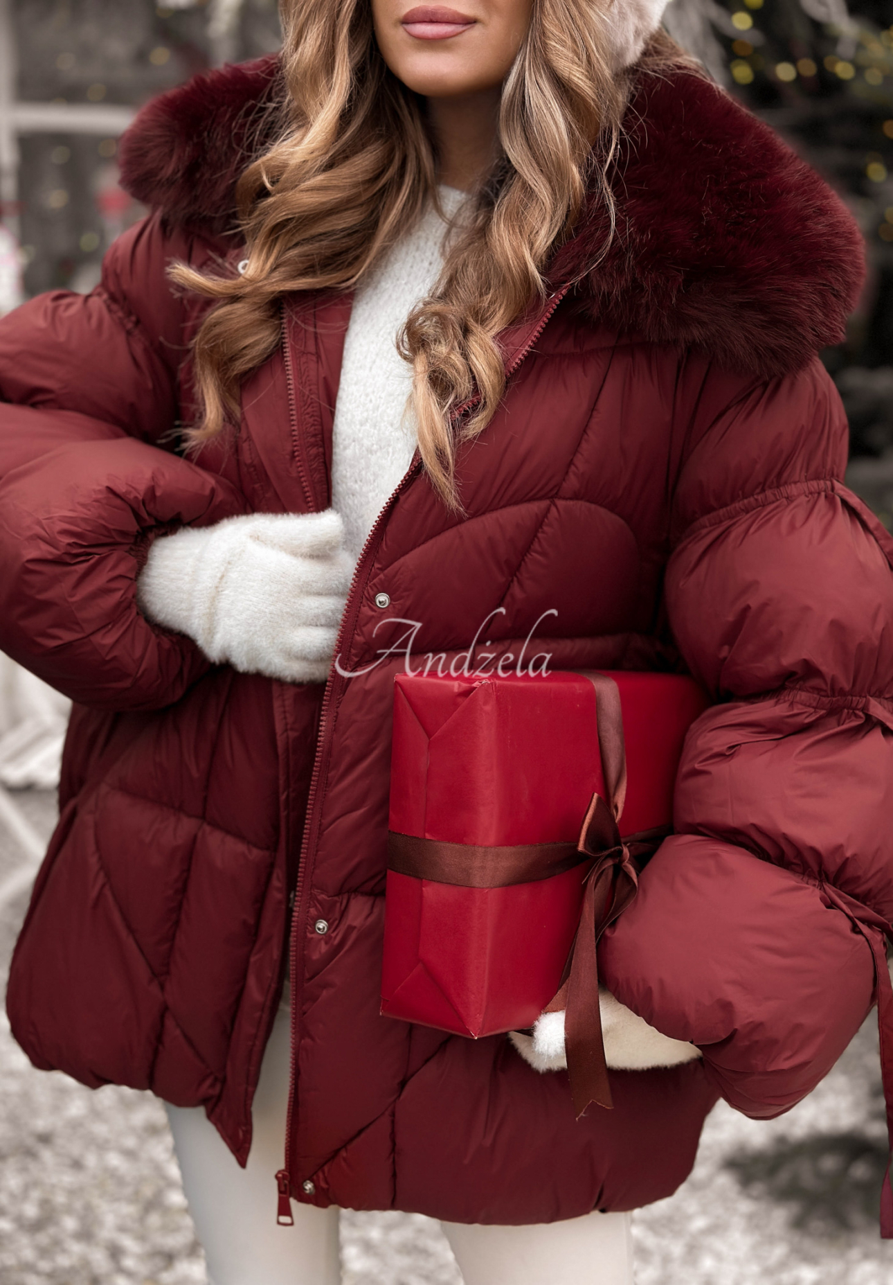 Prošívaná bunda s kožíškem Cold Without You vínová