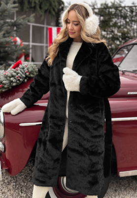 Dlouhý kabát kožich Beside The Fire Černé