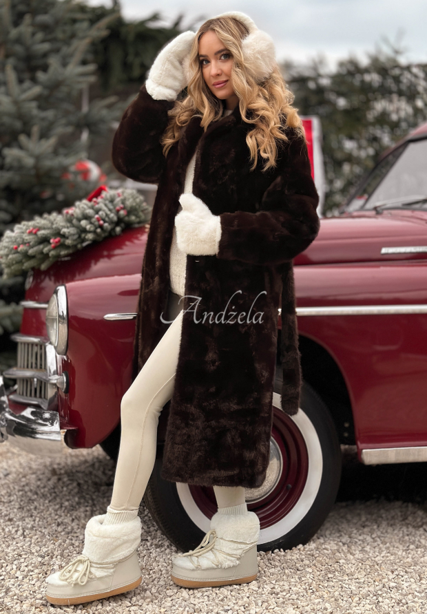 Dlouhý kabát kožich Beside The Fire čokoládový