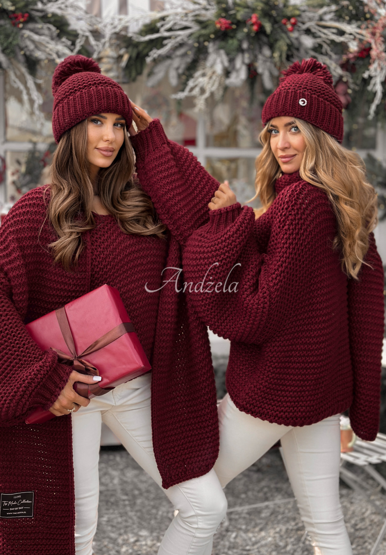 Pletený svetr s vlnou Winter Is Calling vínový