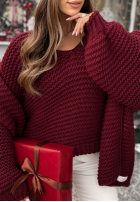 Pleciony Svetr z wełną Winter Is Calling vínový