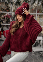 Pleciony Svetr z wełną Winter Is Calling vínový