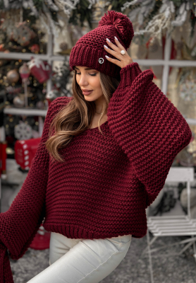 Pletený svetr s vlnou Winter Is Calling vínový