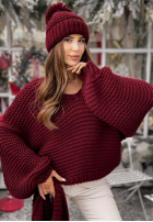 Pleciony Svetr z wełną Winter Is Calling vínový