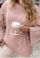 Pleciony Svetr oversize z wełną Days Are Short pudrová růžová