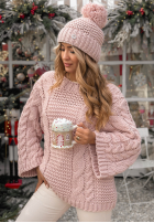 Pleciony Svetr oversize z wełną Days Are Short pudrová růžová