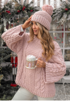 Pleciony Svetr oversize z wełną Days Are Short pudrová růžová