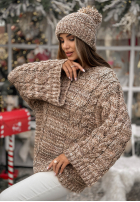 Pleciony Svetr oversize z wełną Days Are Short béžovo-čokoládový