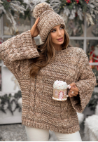 Pleciony Svetr oversize z wełną Days Are Short béžovo-čokoládový