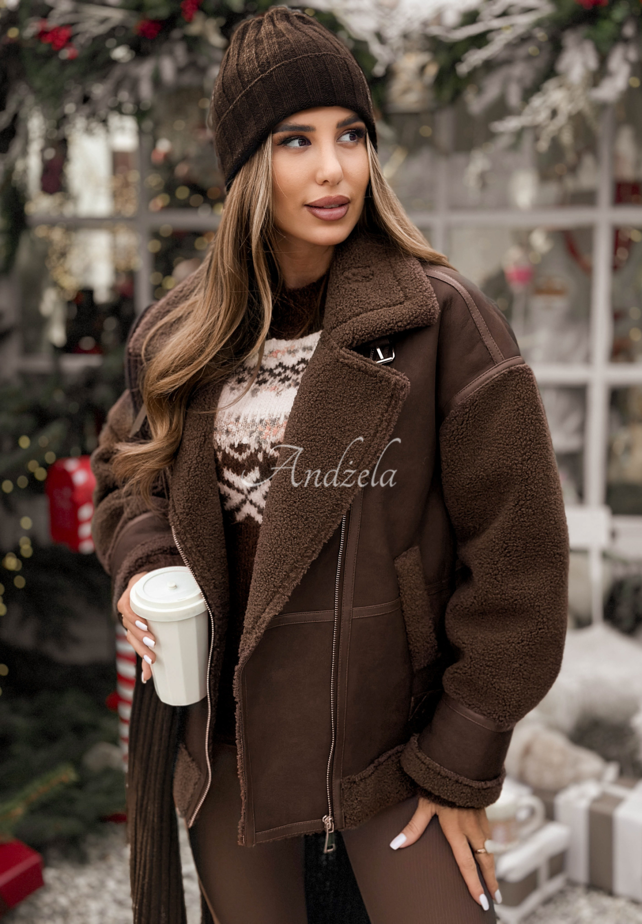 Kožená bunda s kožíškem True North čokoládová