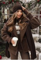 Vroubkovaný Souprava Čepice i szalik z kaszmirem Snow Dates čokoládový