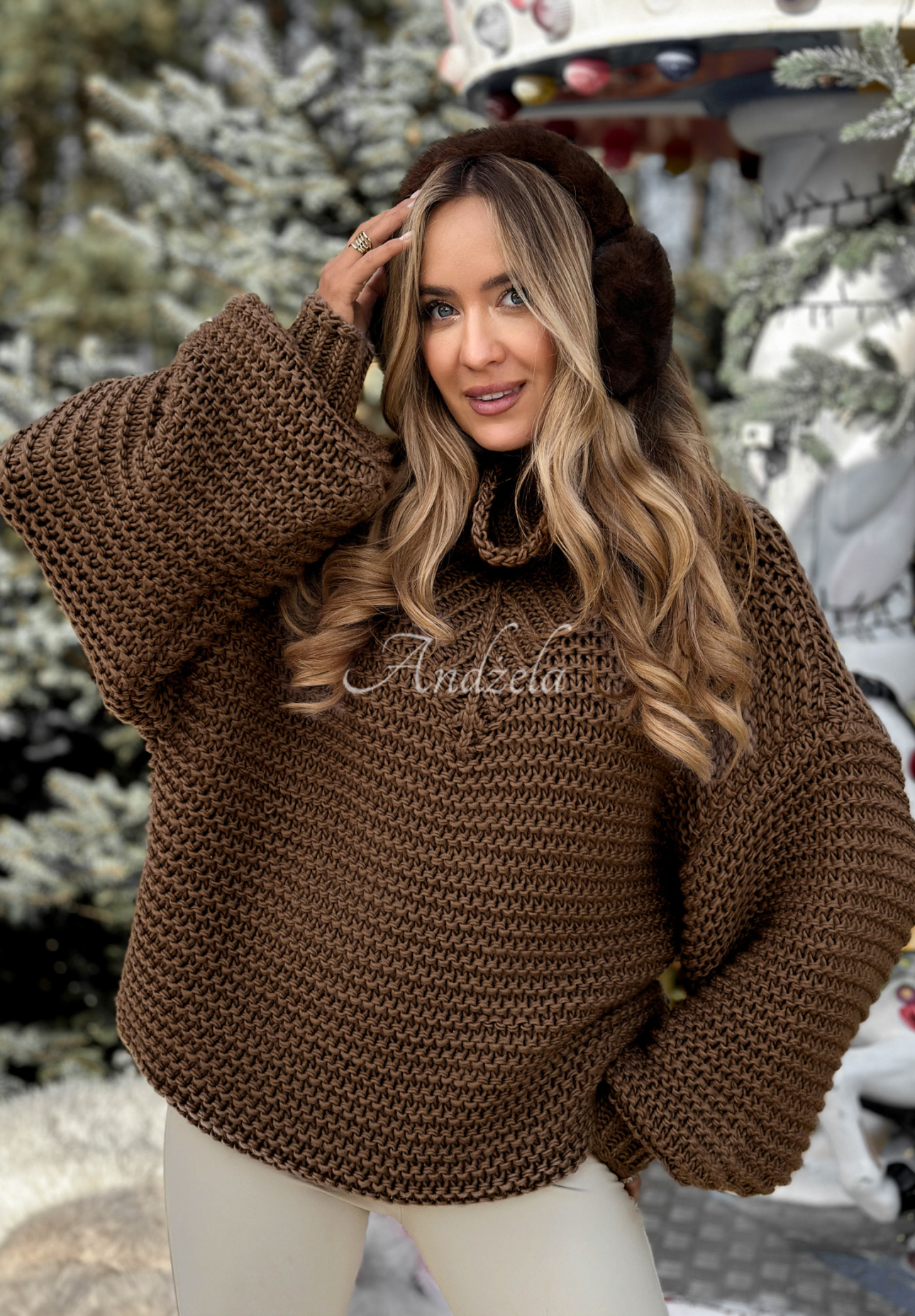 Pletený svetr s vlnou Winter Is In The Air čokoládový