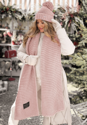 Souprava čepice a šála s vlnou Best Winter Days pudrová růžová