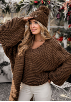 Pleciony Svetr z wełną Winter Is Calling čokoládový