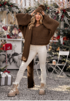 Pleciony Svetr z wełną Winter Is Calling čokoládový