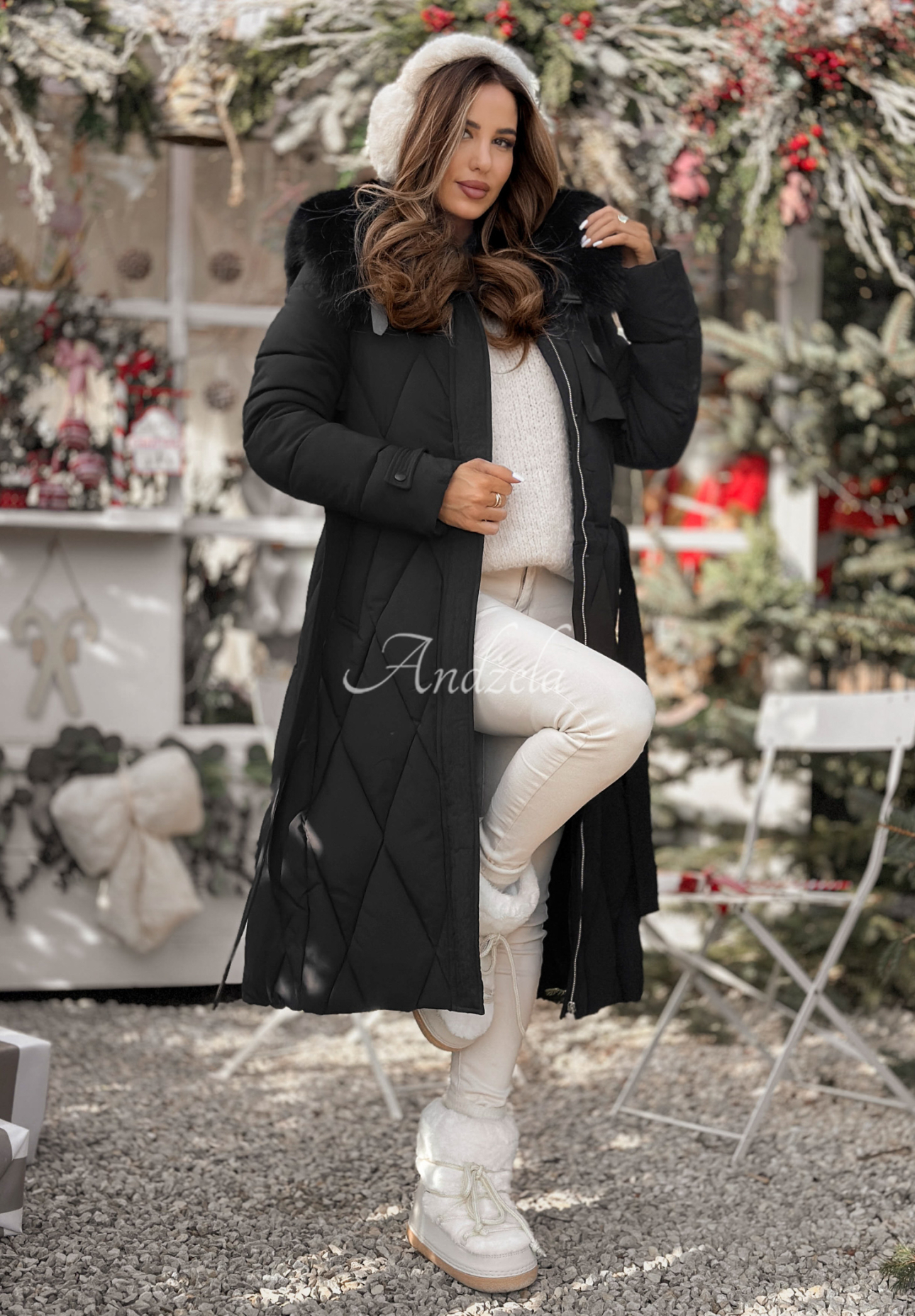 Prošívaná bunda s kožíškem Hot Coffee černá