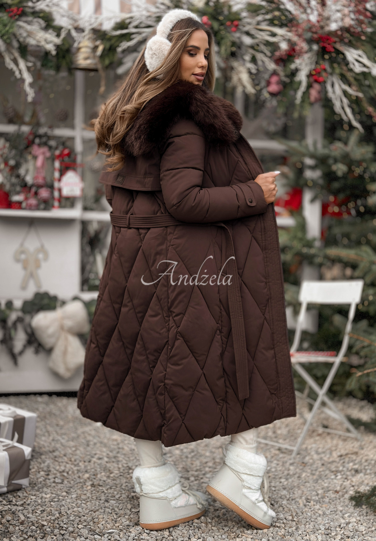 Prošívaná bunda s kožíškem Hot Coffee čokoládová