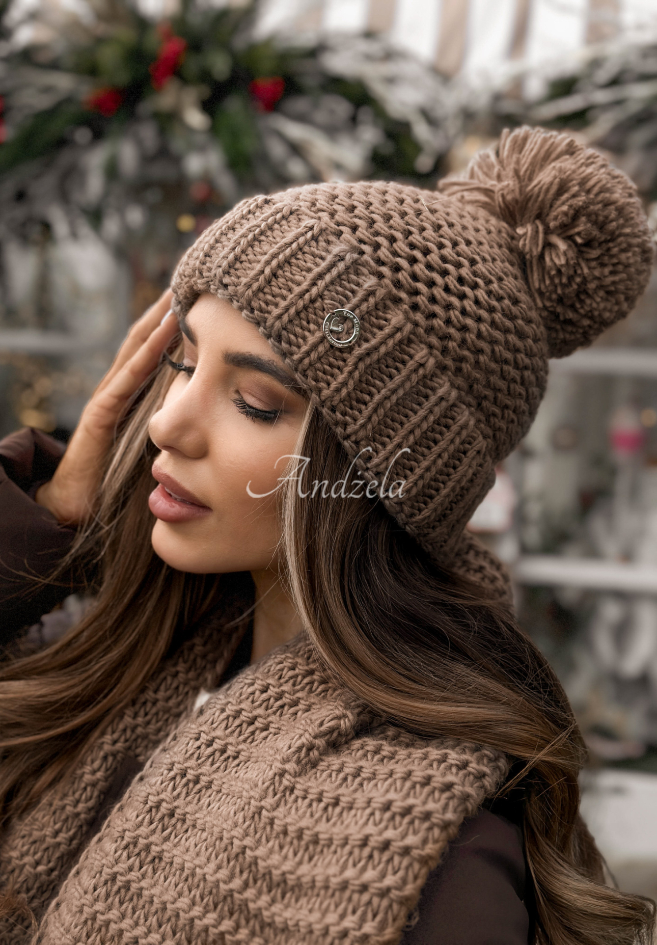 Souprava čepice a šála s vlnou Best Winter Days Mokka