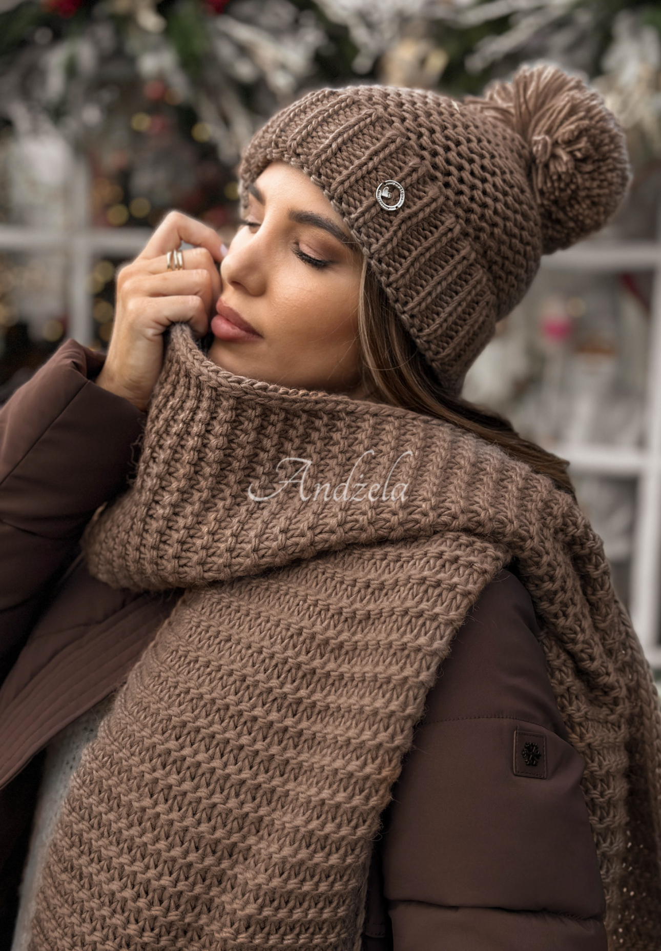 Souprava čepice a šála s vlnou Best Winter Days Mokka