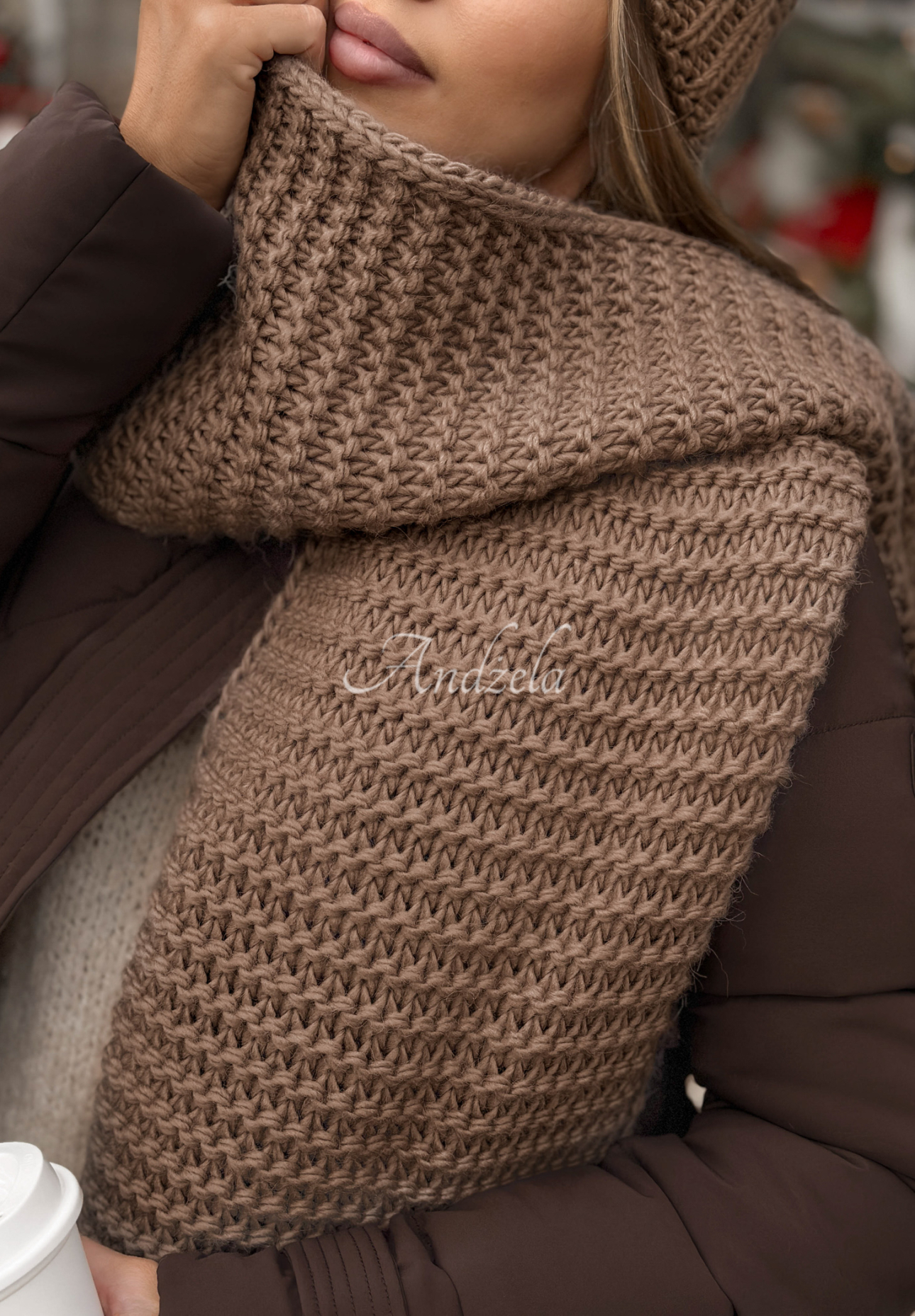 Souprava čepice a šála s vlnou Best Winter Days Mokka