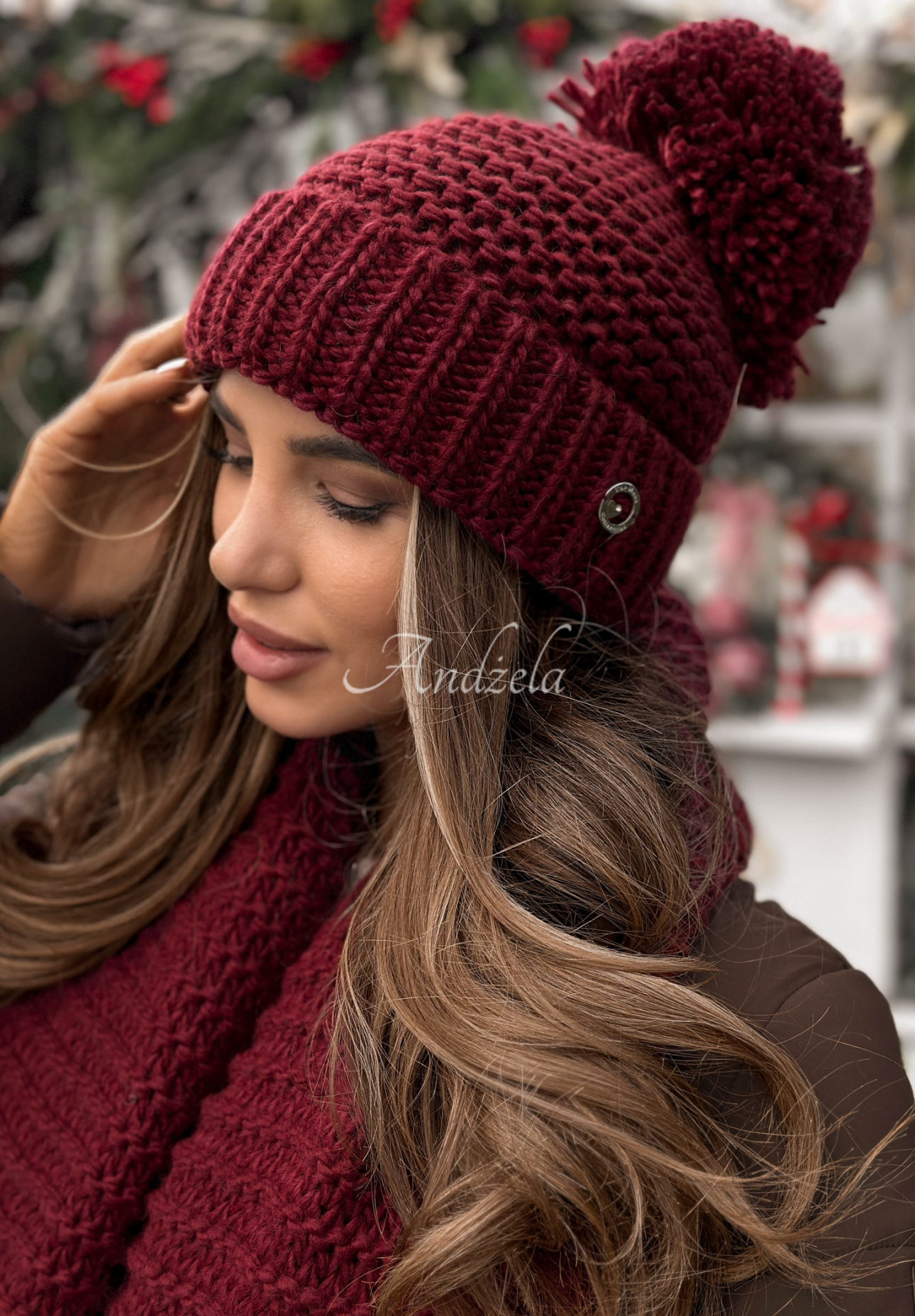 Souprava čepice a šála s vlnou Best Winter Days vínový