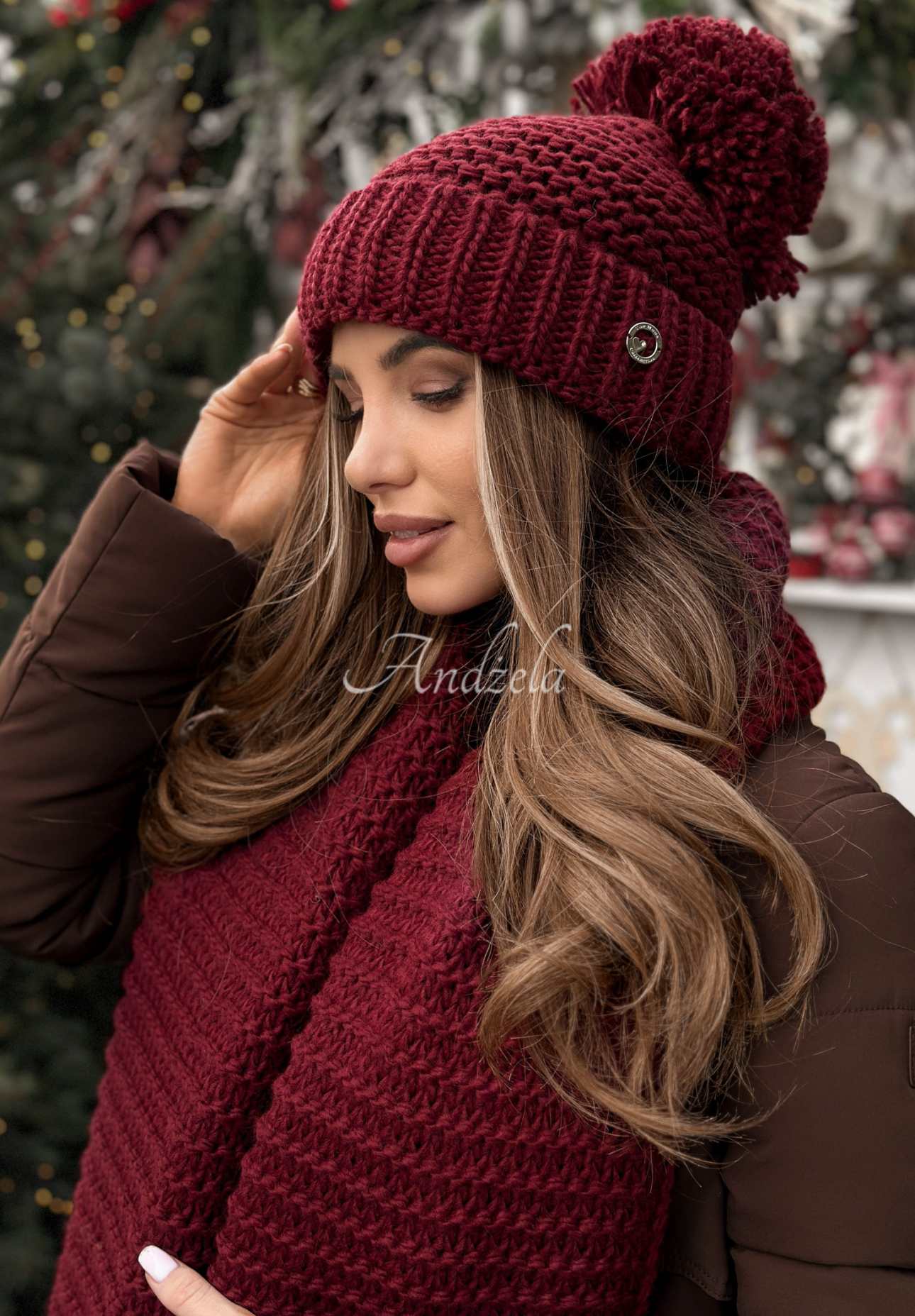 Souprava čepice a šála s vlnou Best Winter Days vínový