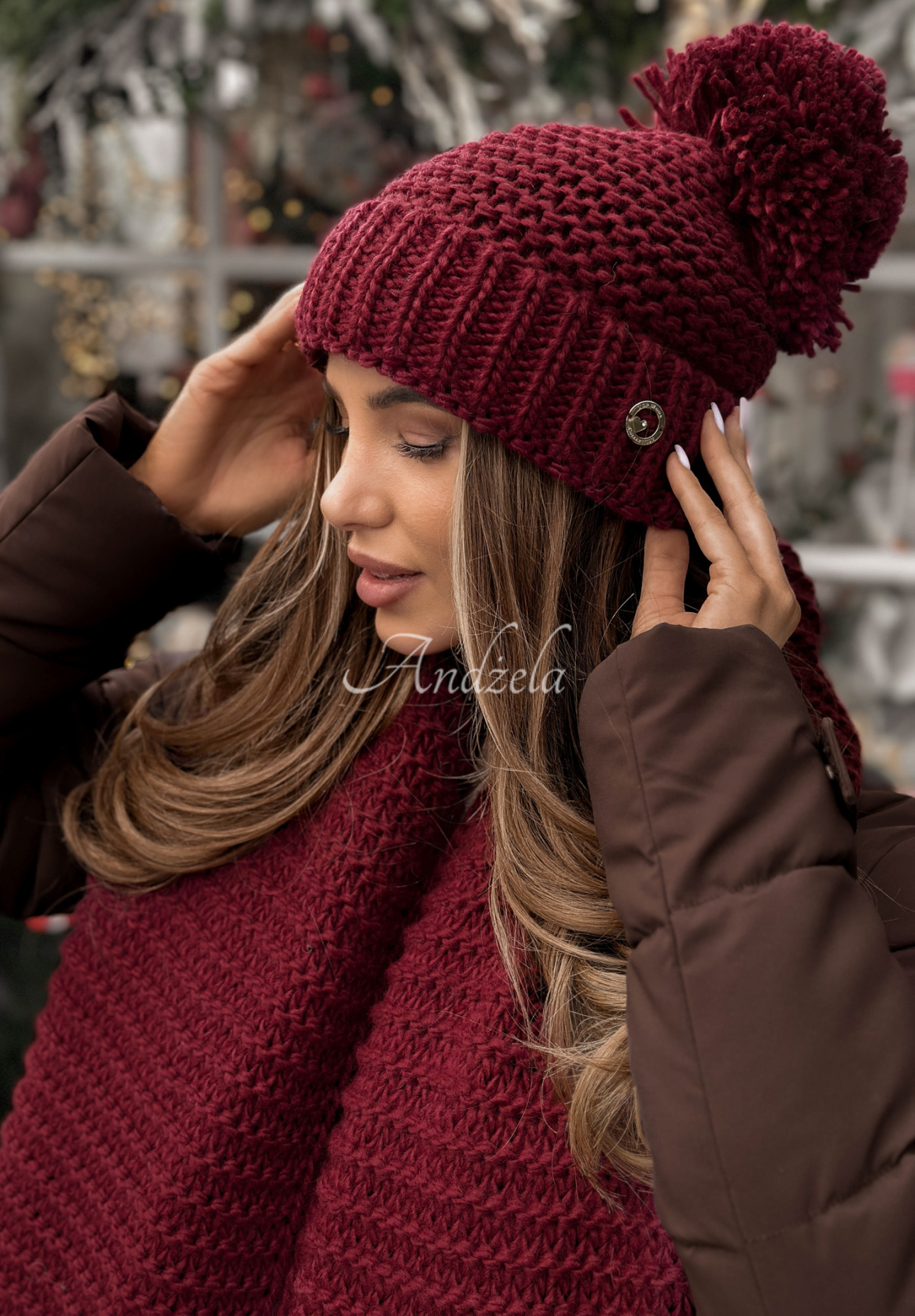 Souprava čepice a šála s vlnou Best Winter Days vínový