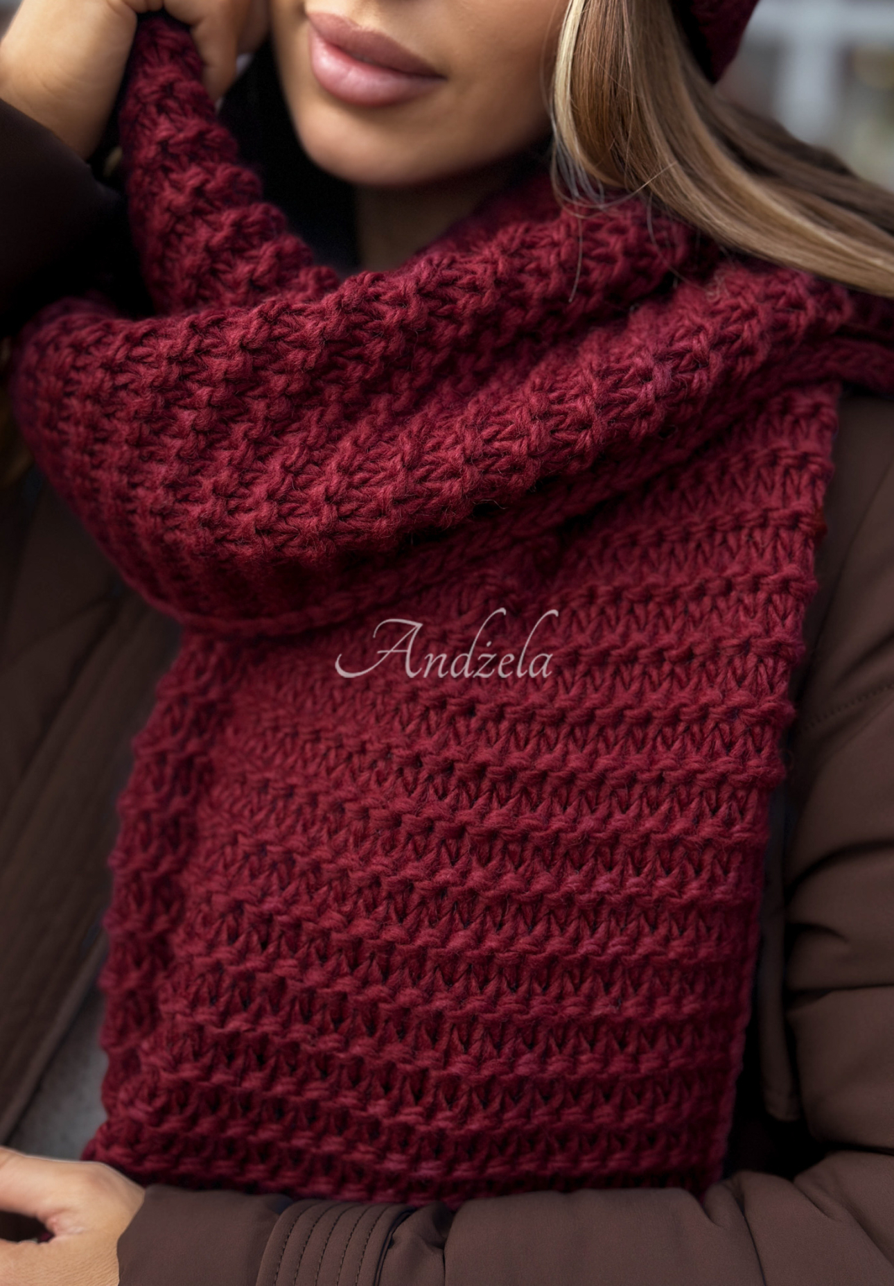 Souprava čepice a šála s vlnou Best Winter Days vínový