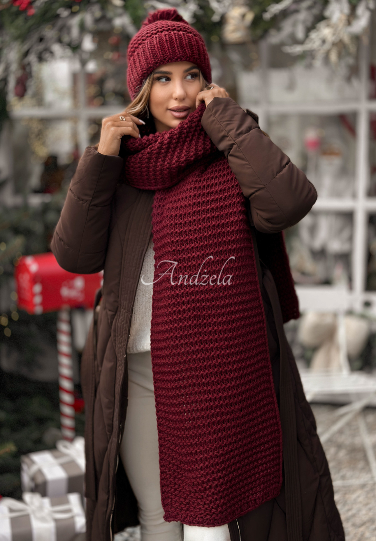 Souprava čepice a šála s vlnou Best Winter Days vínový