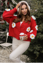 Krátký kardigan s květy Puffy Flowers červený