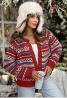 Krótki kardigan vzorované Tea Season červený