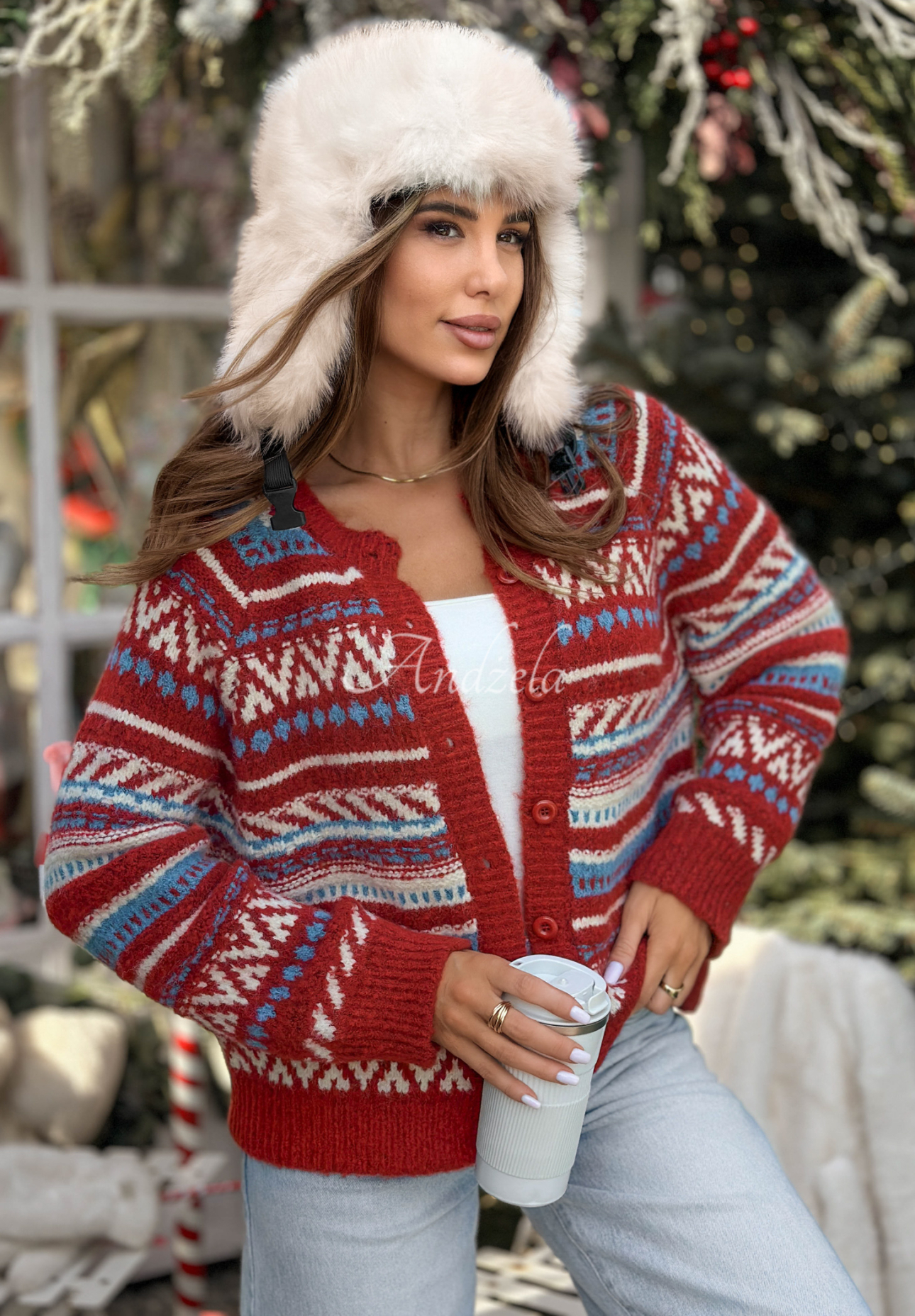 Krátký kardigan se vzory Tea Season červený