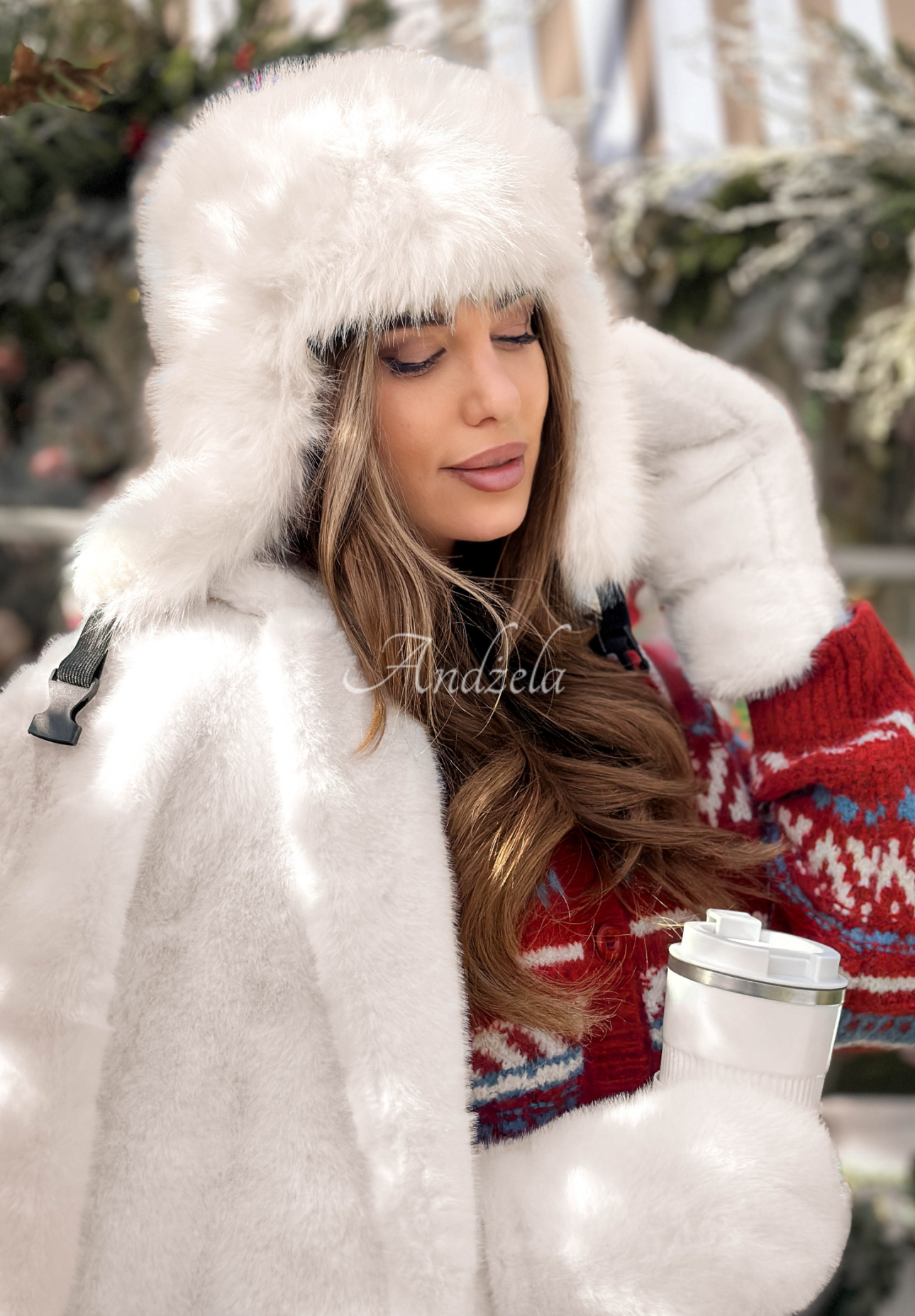 Kožešinová čepice ušanka Winter Bear ecru