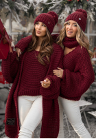 Pleciony Svetr z wełną Winter Is Calling vínový