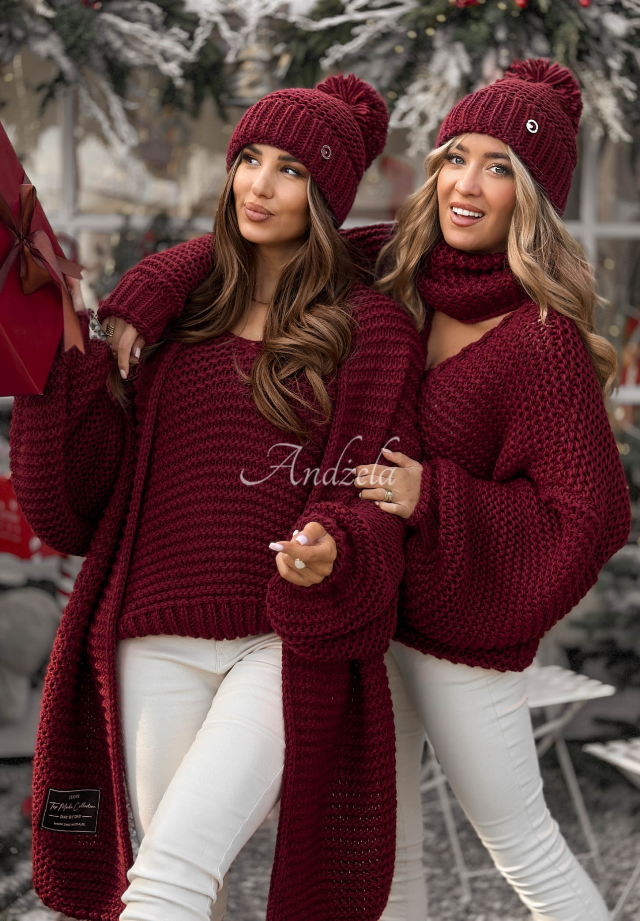 Pletený svetr s vlnou Winter Is Calling vínový