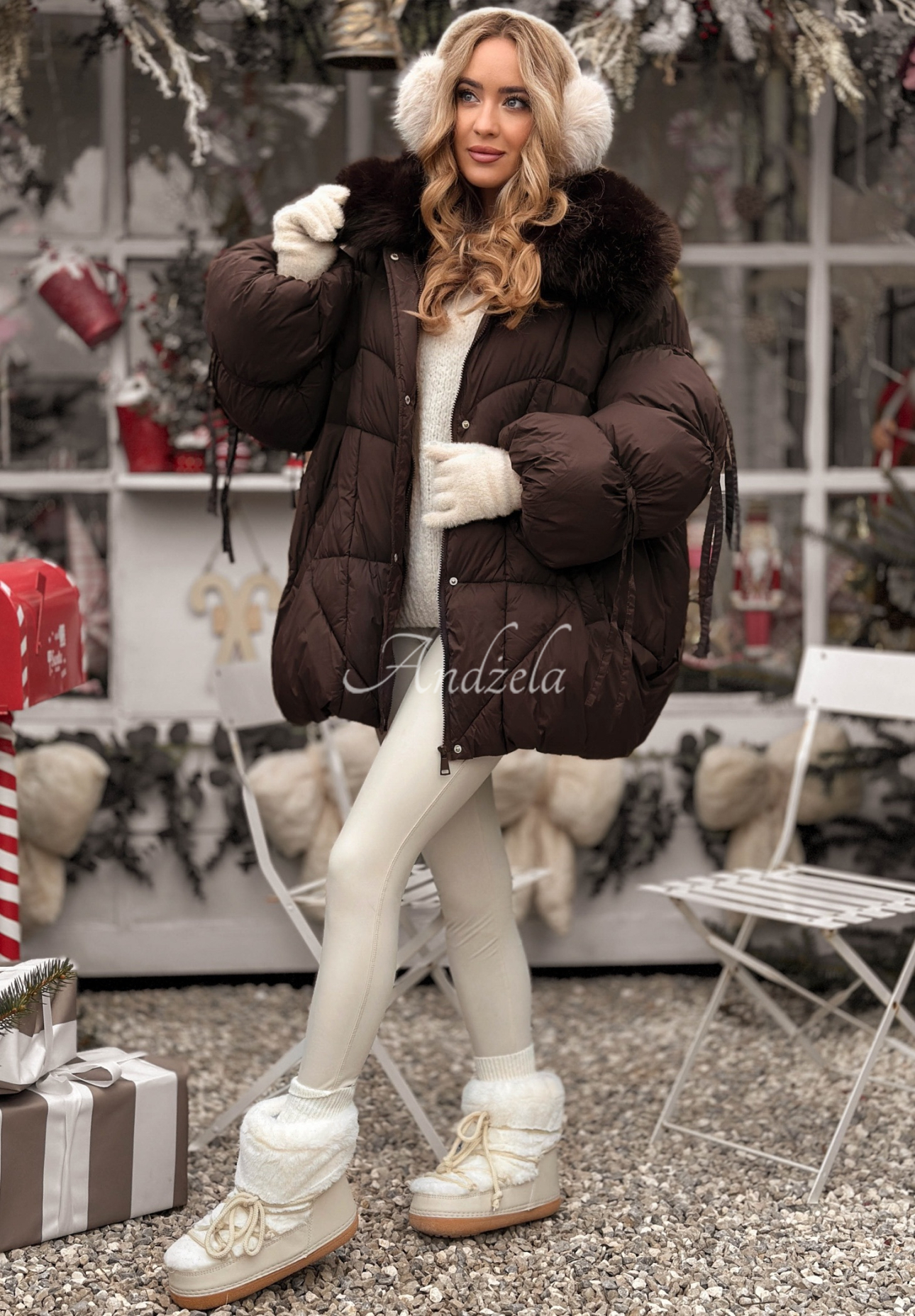 Prošívaná bunda s kožíškem Cold Without You čokoládová