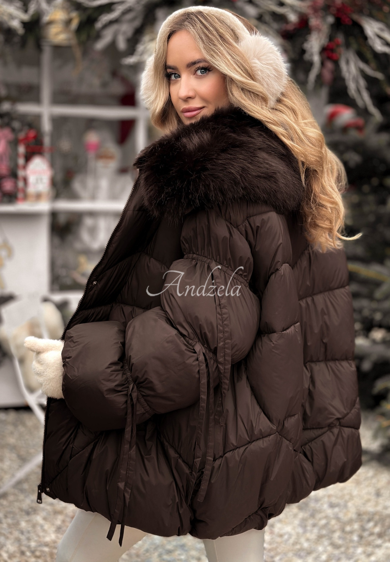 Prošívaná bunda s kožíškem Cold Without You čokoládová