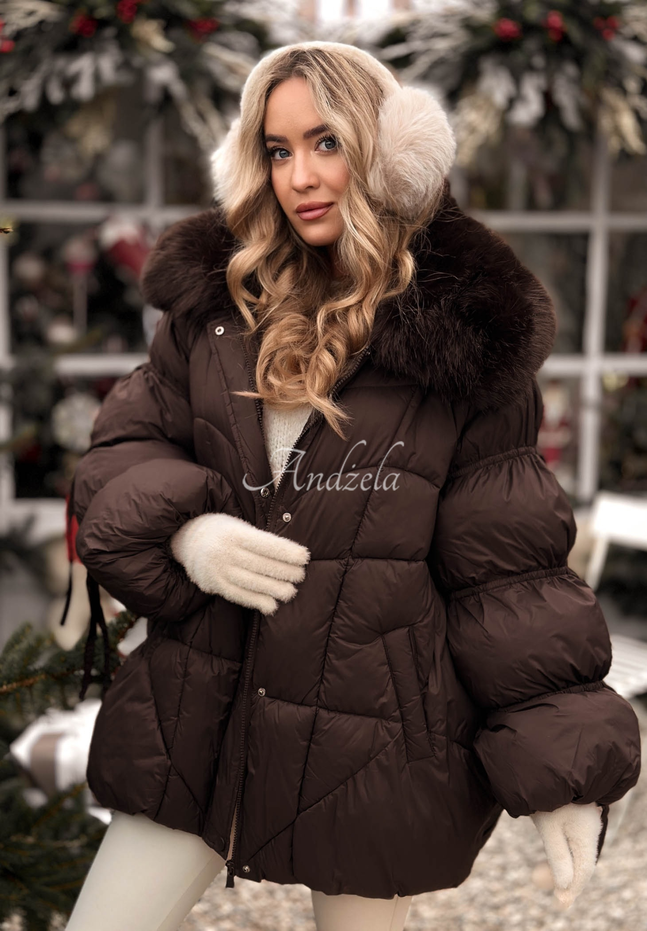 Prošívaná bunda s kožíškem Cold Without You čokoládová