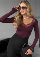 Halenka longsleeve z koronką Miss In Me vínová