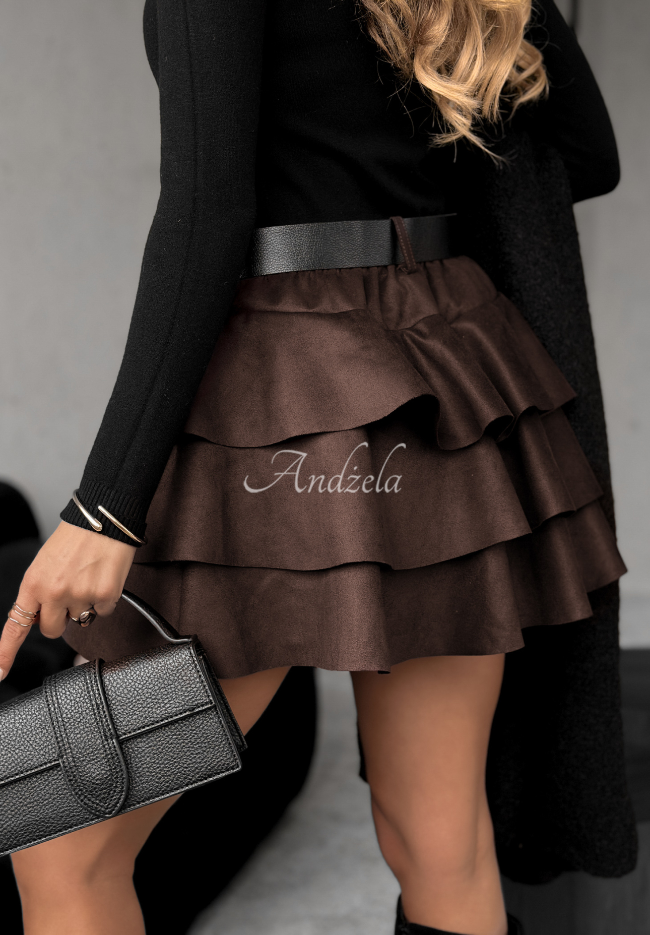 Semišové mini sukňo-šortky s volánky Girly Time čokoládová